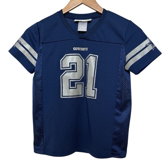Dallas Cowboys Ezekiel Elliott Youth Girls Jersey Navy Blue Size L NFL Athletic - Picture 1 of 7